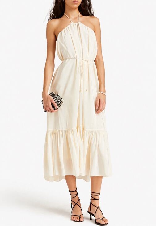 ZIMMERMANN Dresses & Skirts - NWT Zimmermann Halter Neck 100% Silk Cream Midi Dress Size 3 US 10